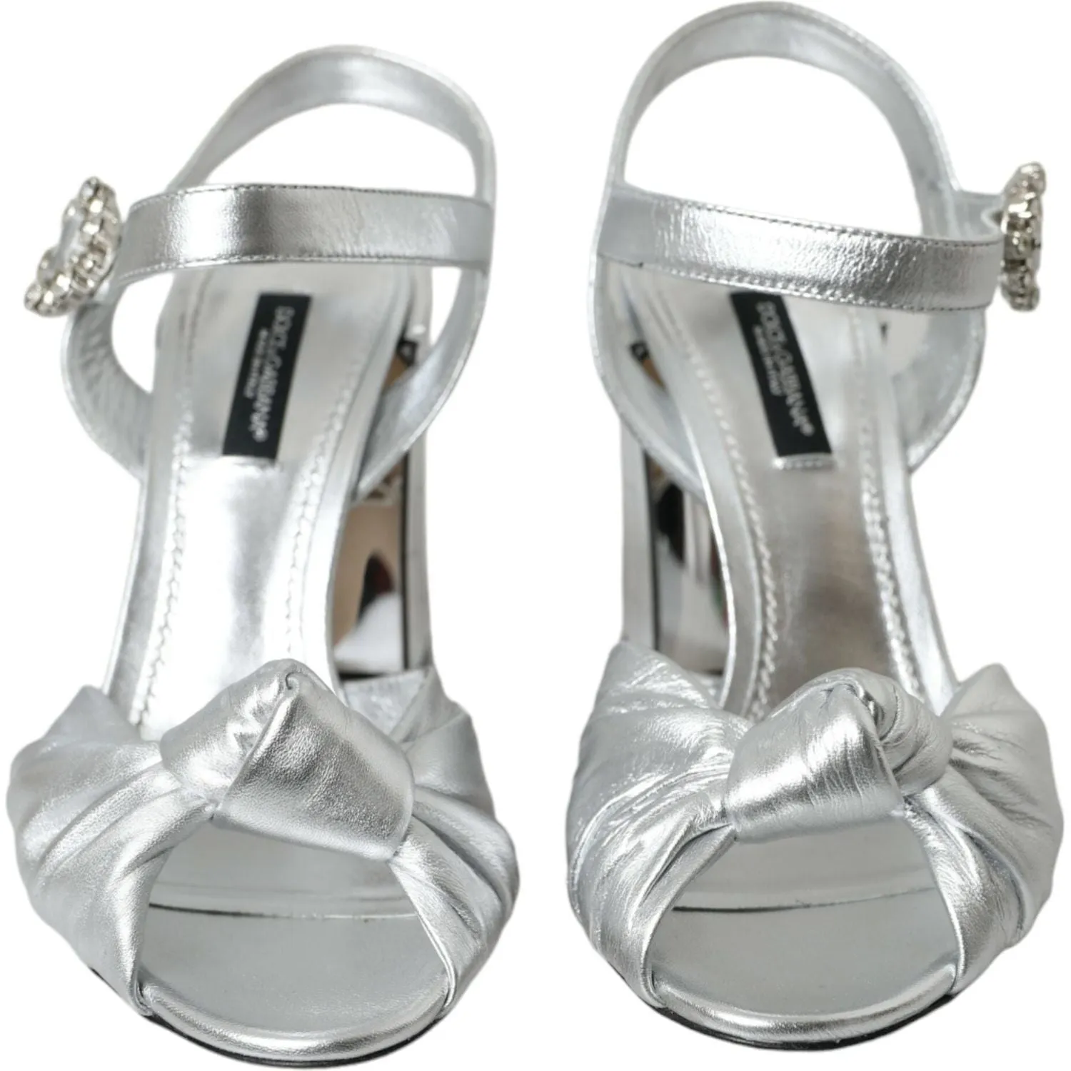 Dolce & Gabbana Silver Lambskin Leather Heels Sandals Shoes