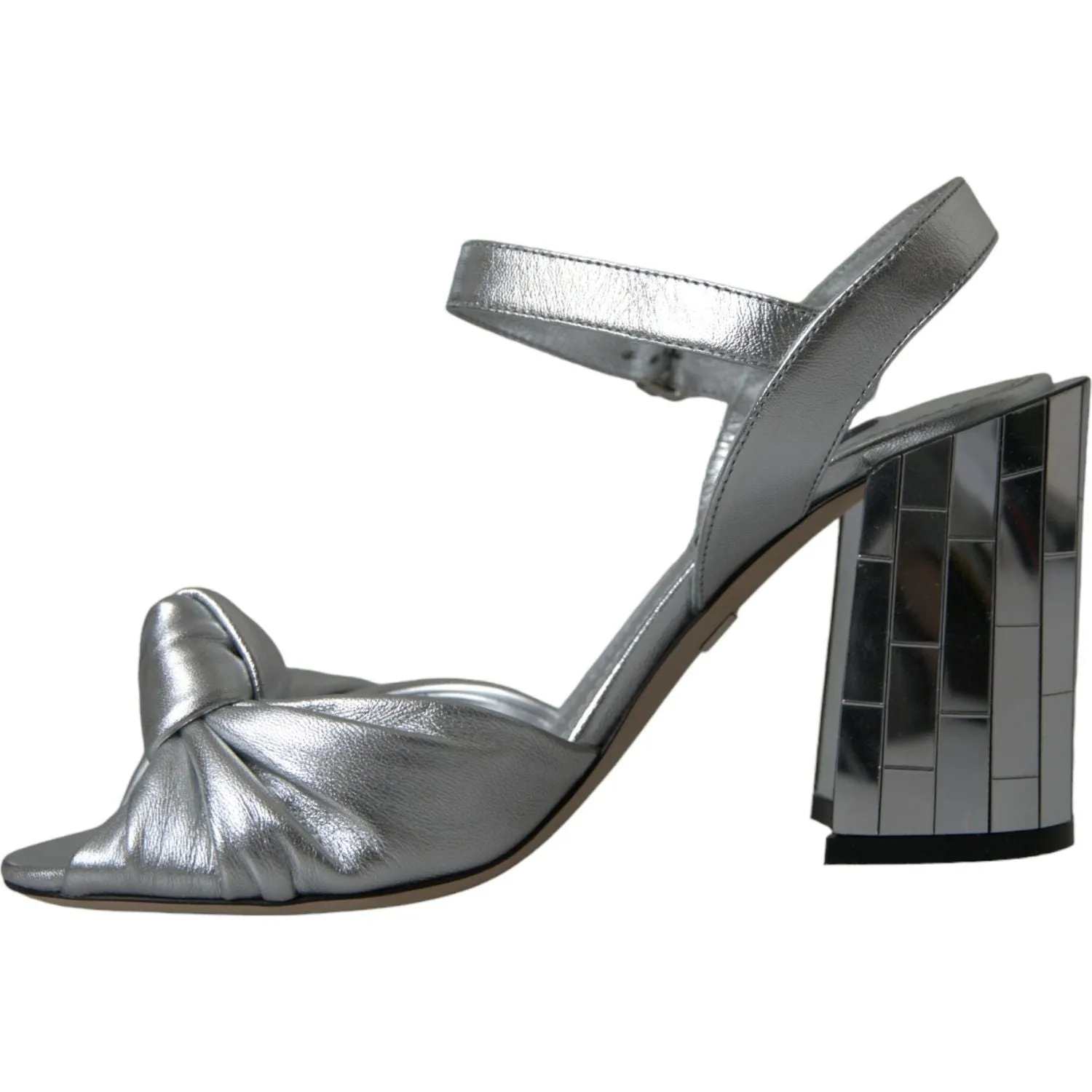 Dolce & Gabbana Silver Lambskin Leather Heels Sandals Shoes