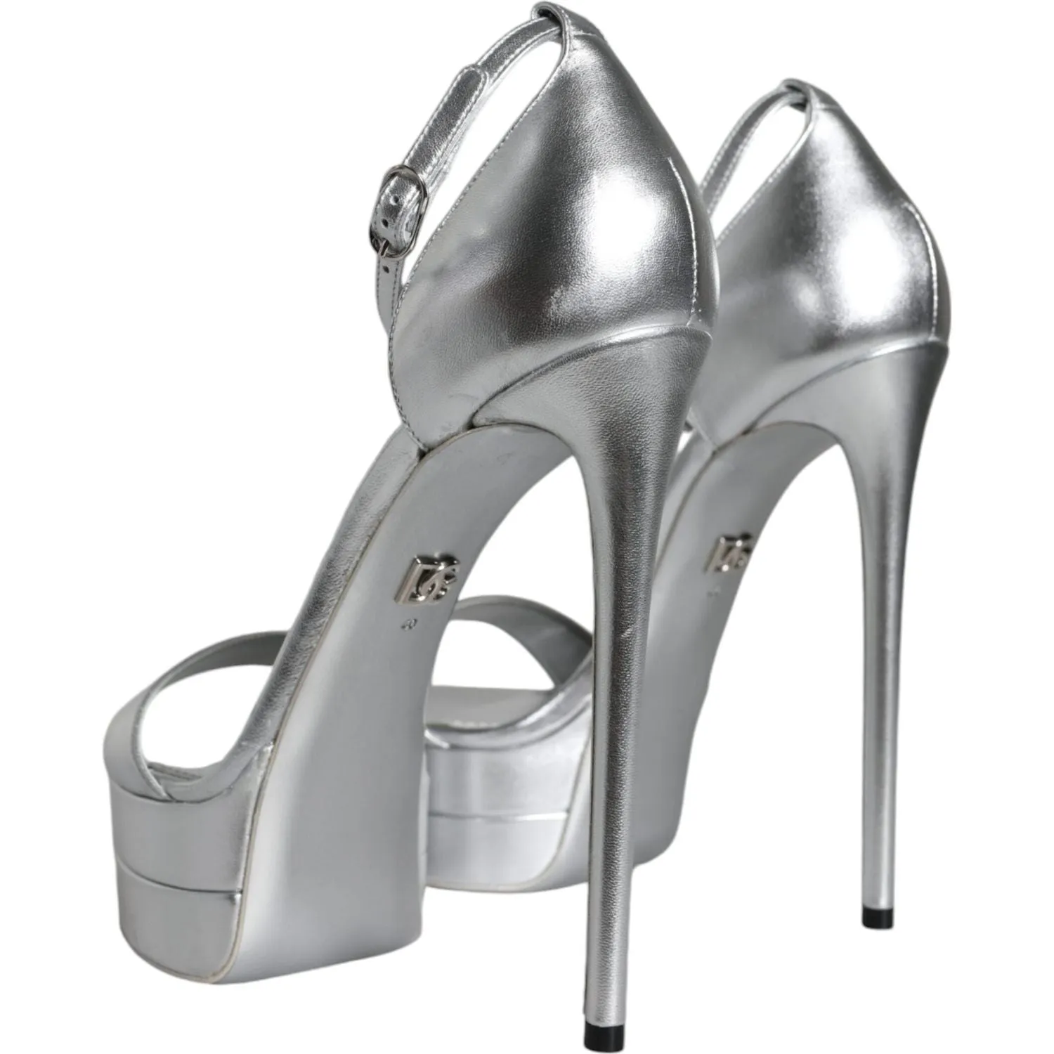 Dolce & Gabbana Silver Leather Platform Keira Sandals Shoes