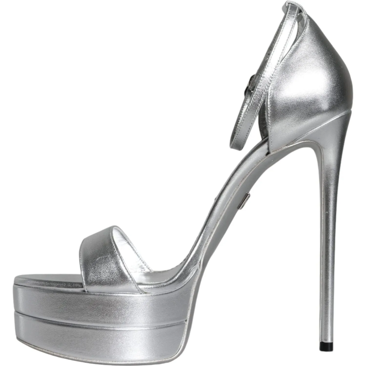 Dolce & Gabbana Silver Leather Platform Keira Sandals Shoes