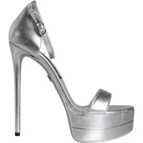 Dolce & Gabbana Silver Leather Platform Keira Sandals Shoes