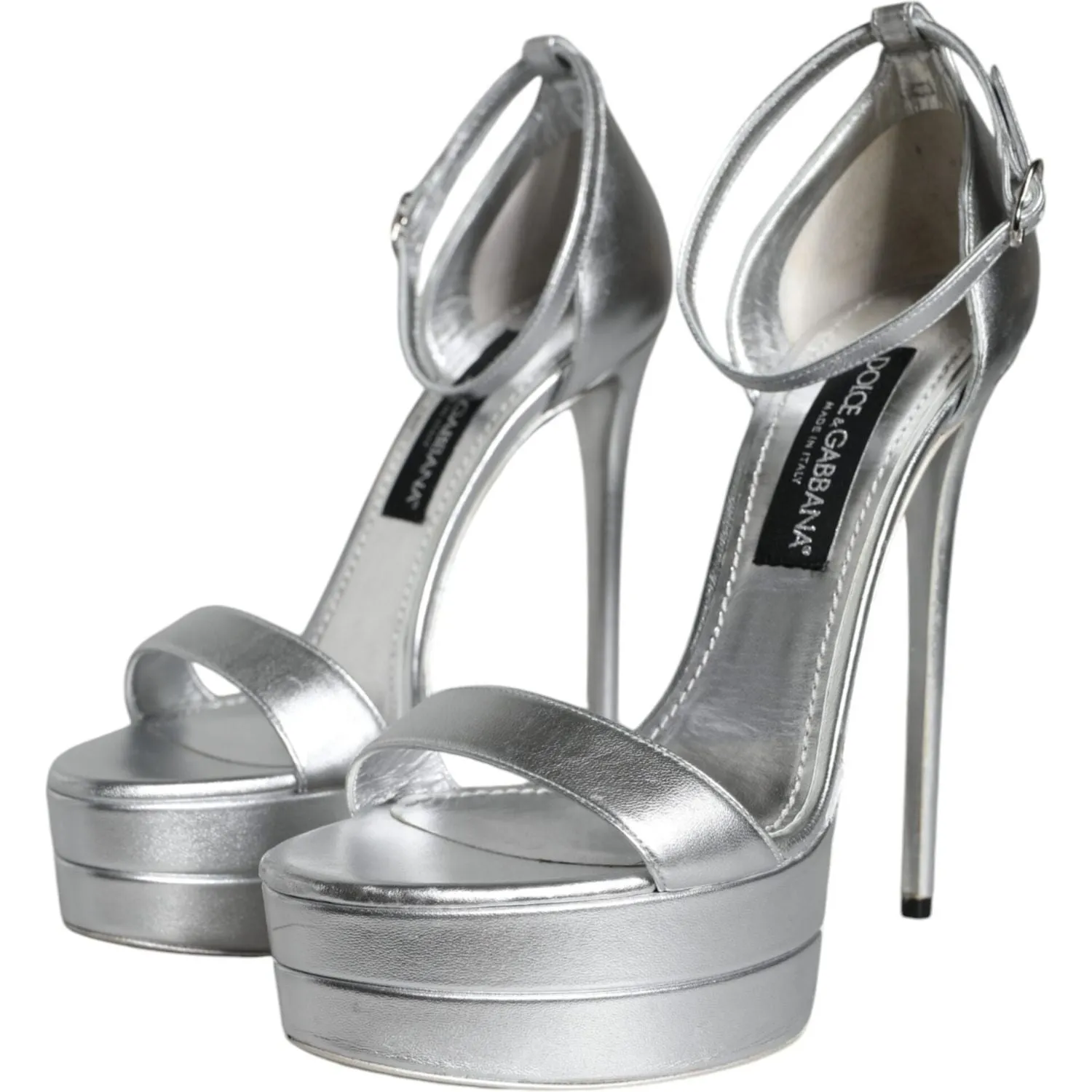 Dolce & Gabbana Silver Leather Platform Keira Sandals Shoes