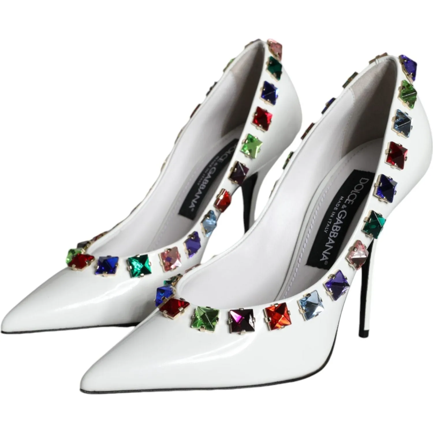 Dolce & Gabbana White Crystals Leather High Heels Pumps Shoes