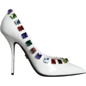 Dolce & Gabbana White Crystals Leather High Heels Pumps Shoes