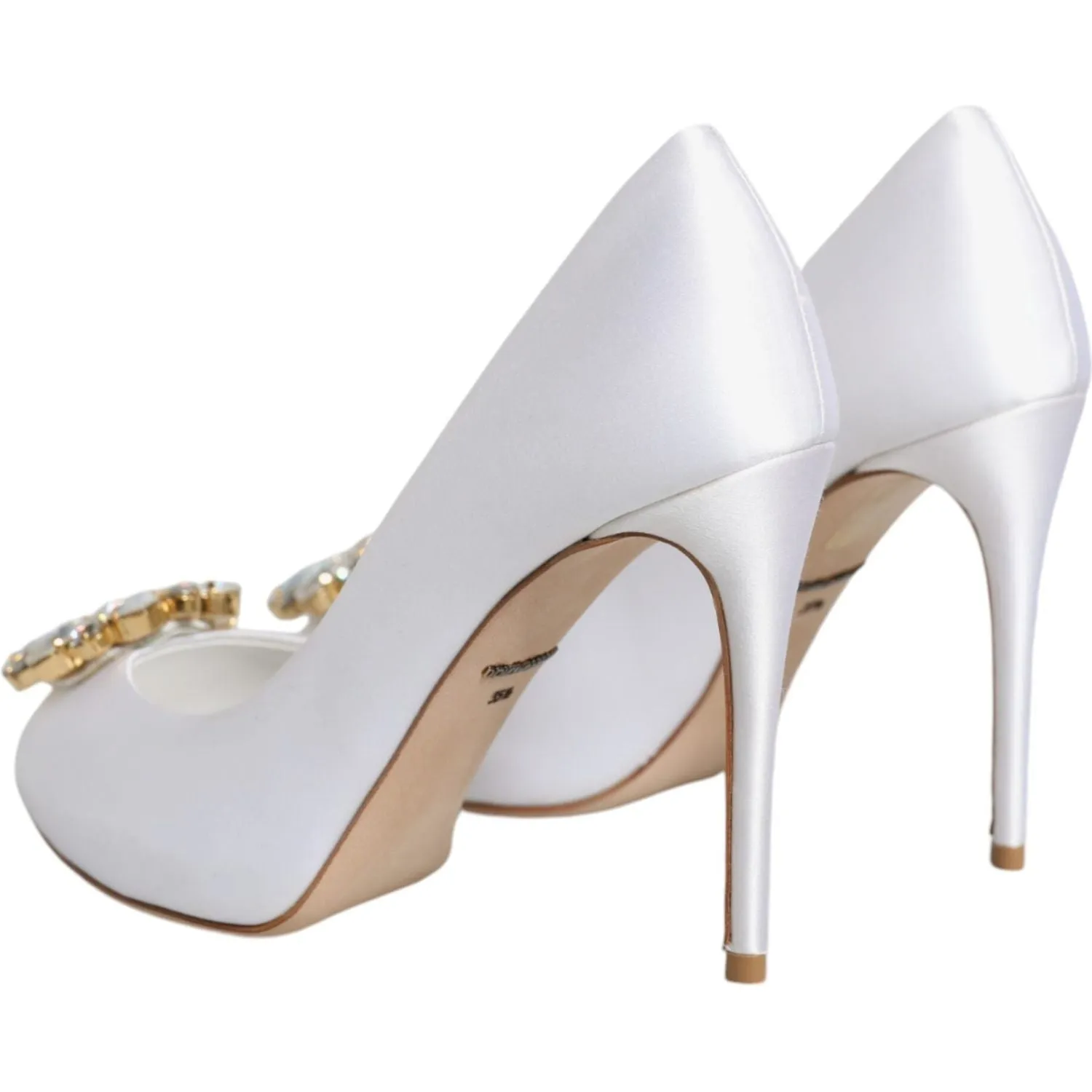 Dolce & Gabbana White Crystals Peep Toe Satin Pumps Shoes