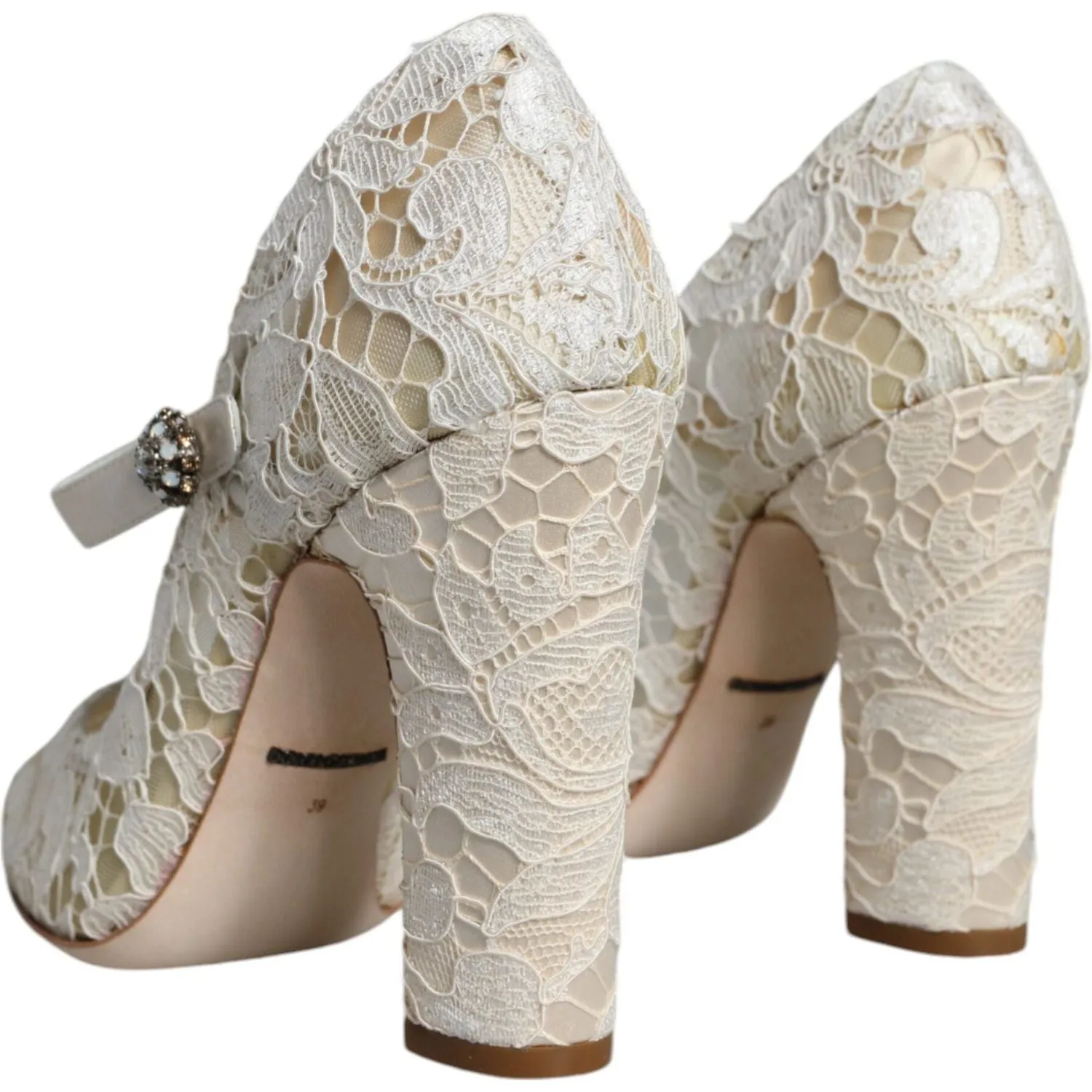 Dolce & Gabbana White Lace Crystals Heels Sandals Shoes