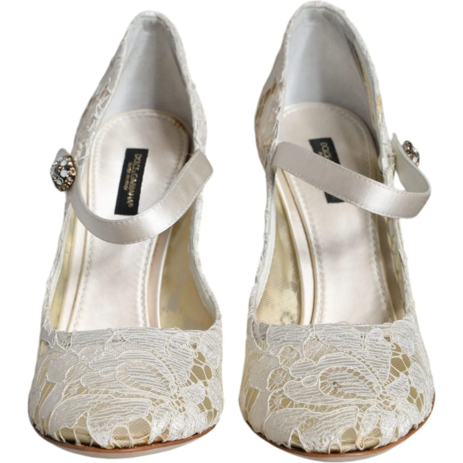 Dolce & Gabbana White Lace Crystals Heels Sandals Shoes