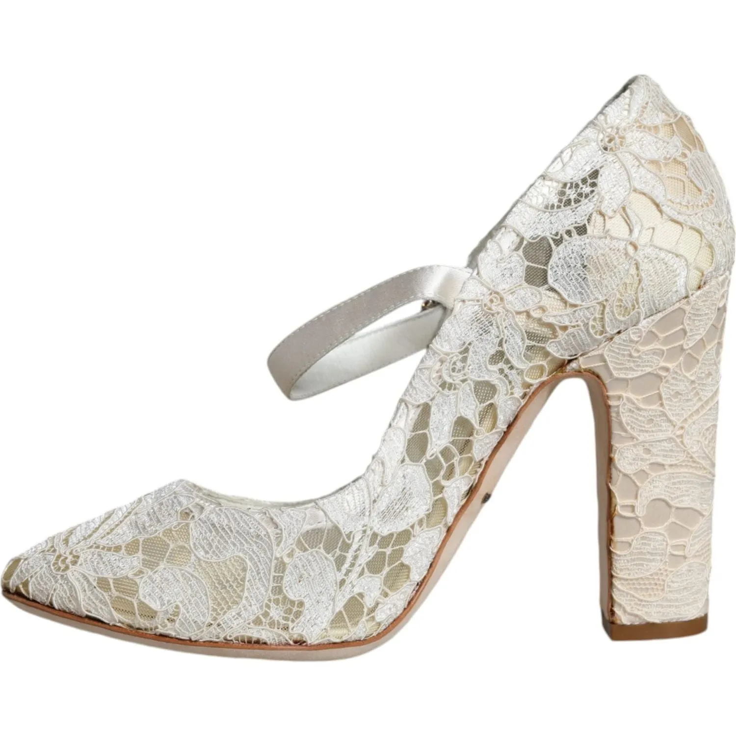 Dolce & Gabbana White Lace Crystals Heels Sandals Shoes