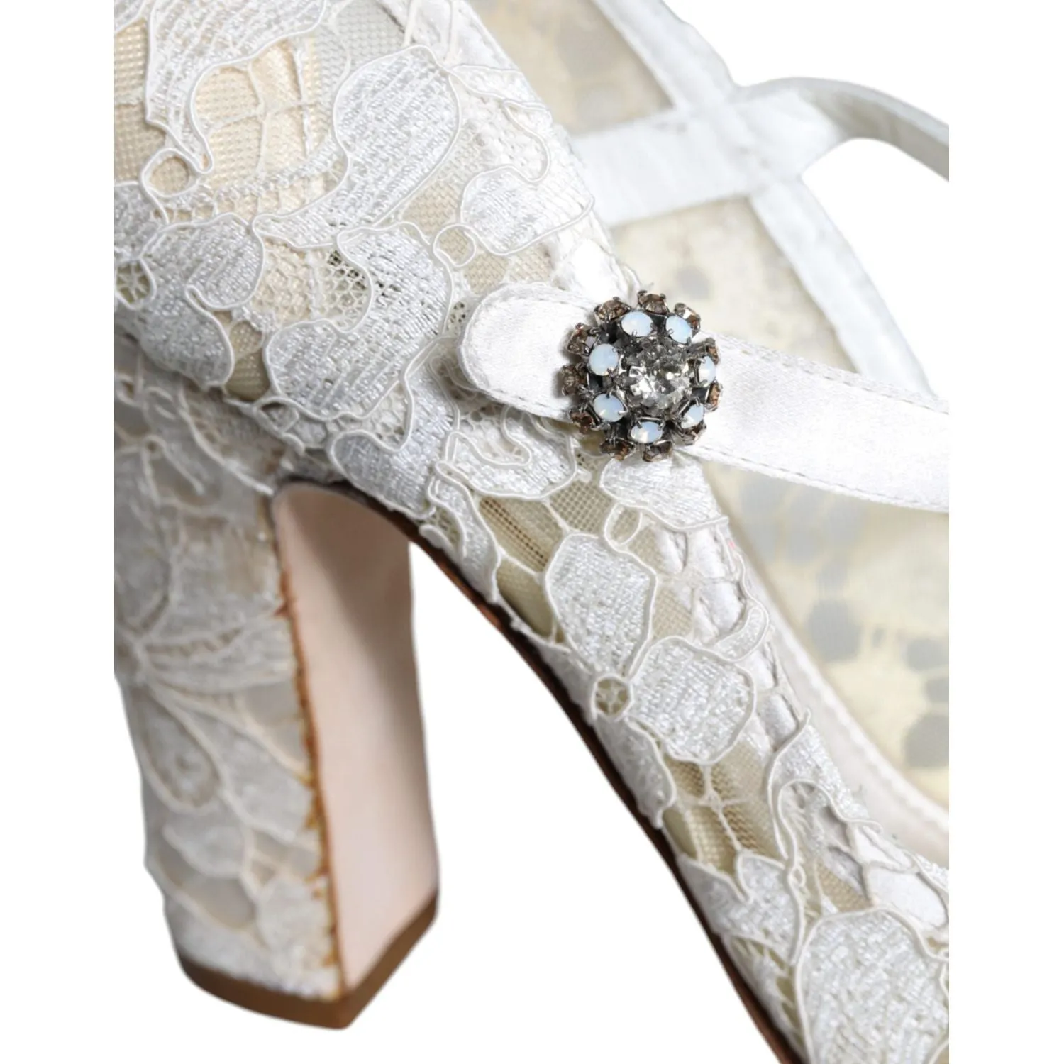 Dolce & Gabbana White Lace Crystals Heels Sandals Shoes