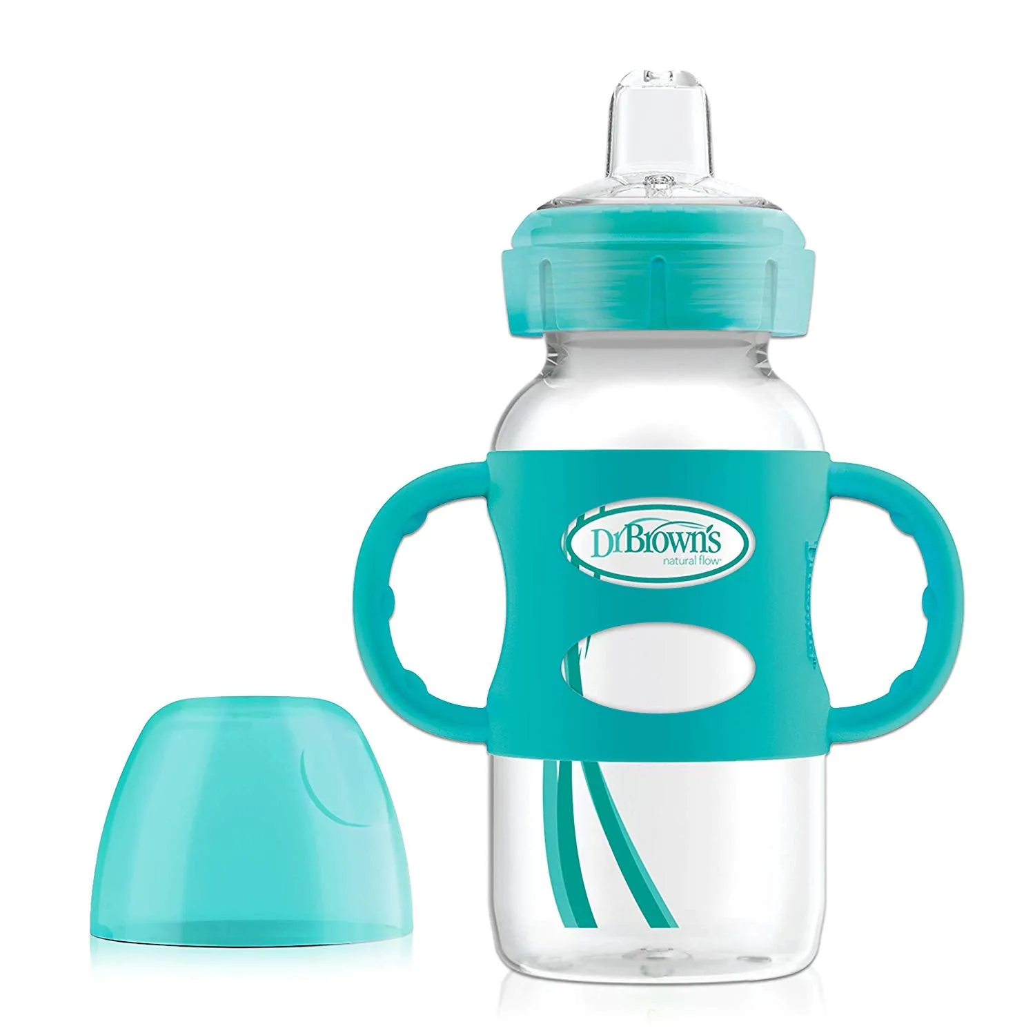 Dr Brown's 9 oz/270 ml PP WW "Options Compatible " Sippy Spout Bottle W/ Silicon Handles, Turquoise