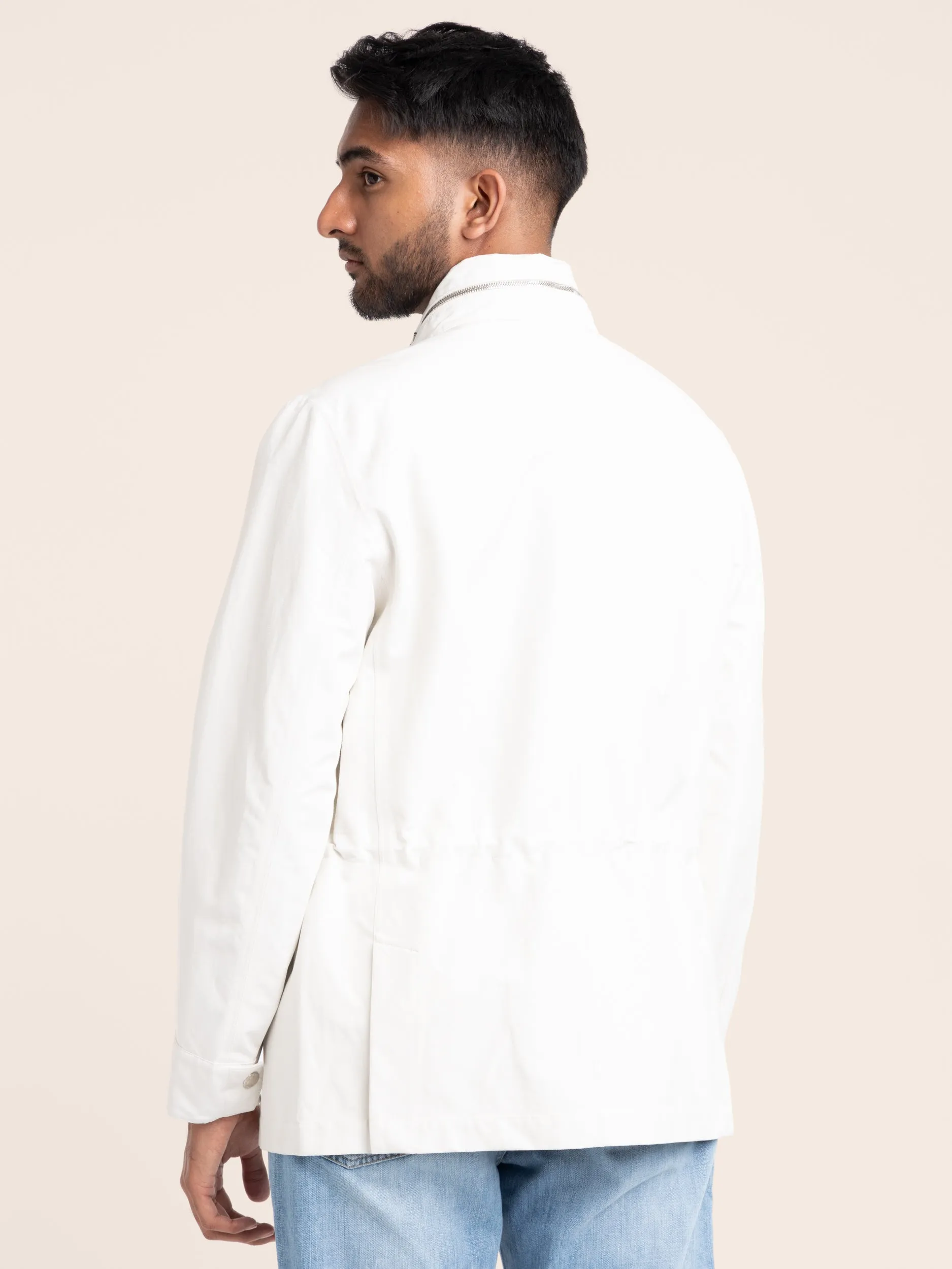 Ecru Linen-Silk Panama Field Jacket