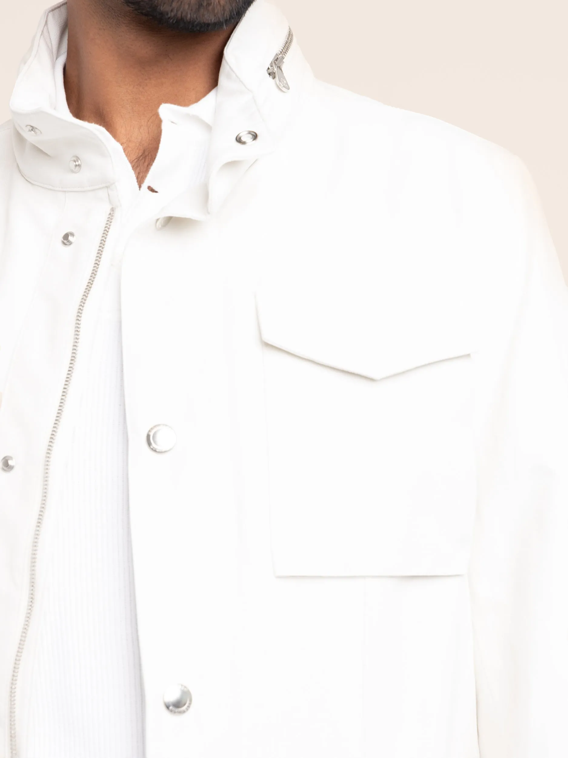 Ecru Linen-Silk Panama Field Jacket