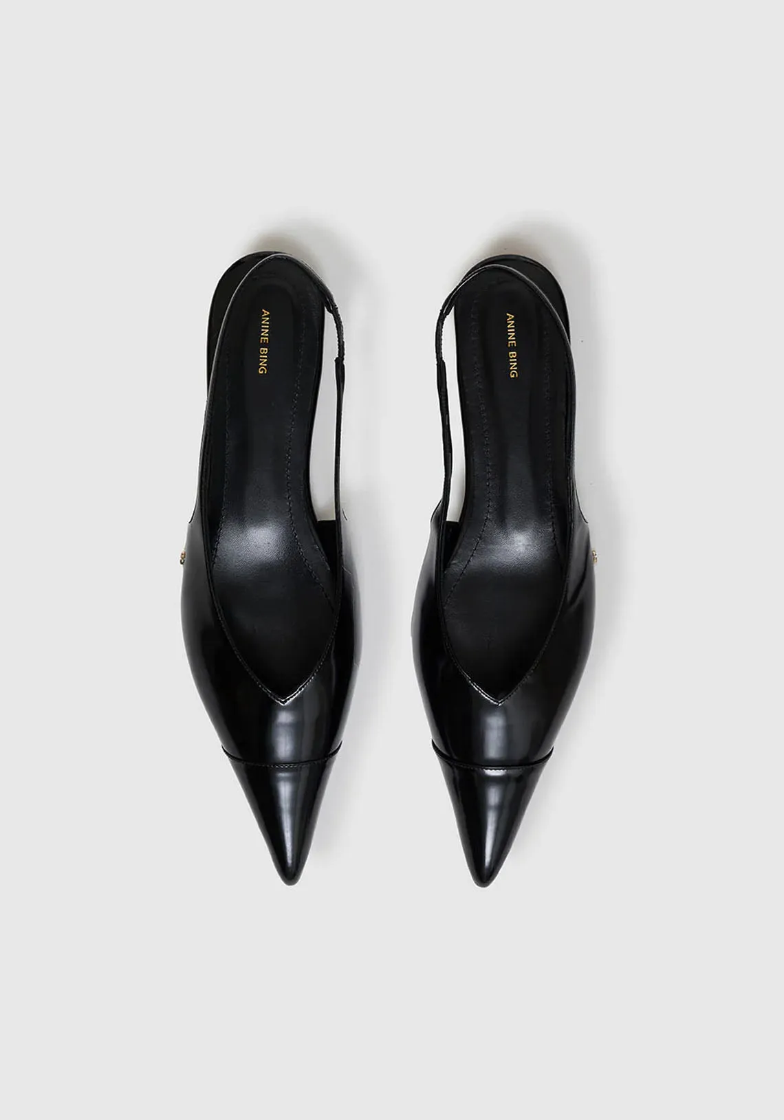 ELENA SLINGBACK FLATS HIGH SHINE BLACK