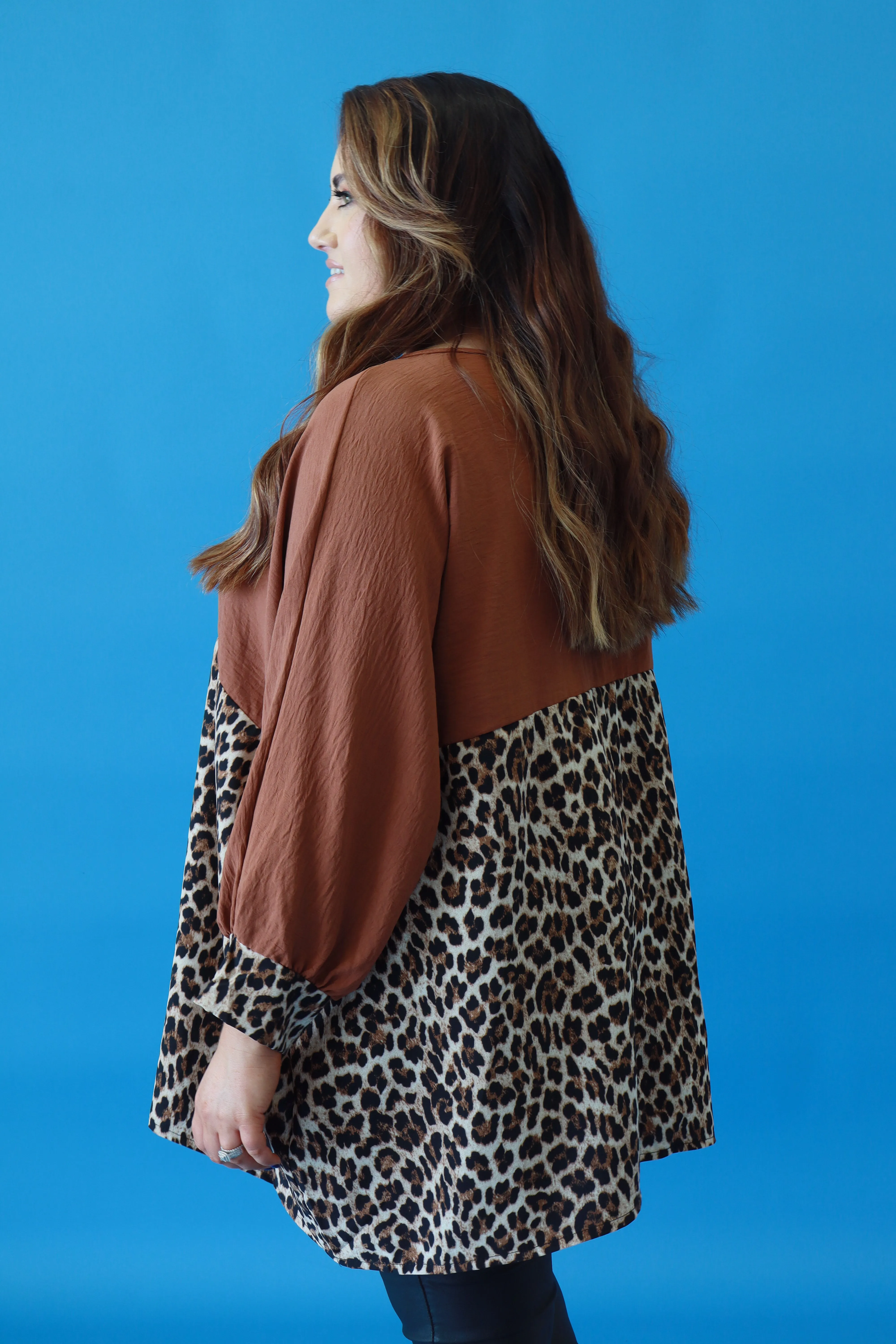 Ella Oversized Blouse in Tan Leopard Print