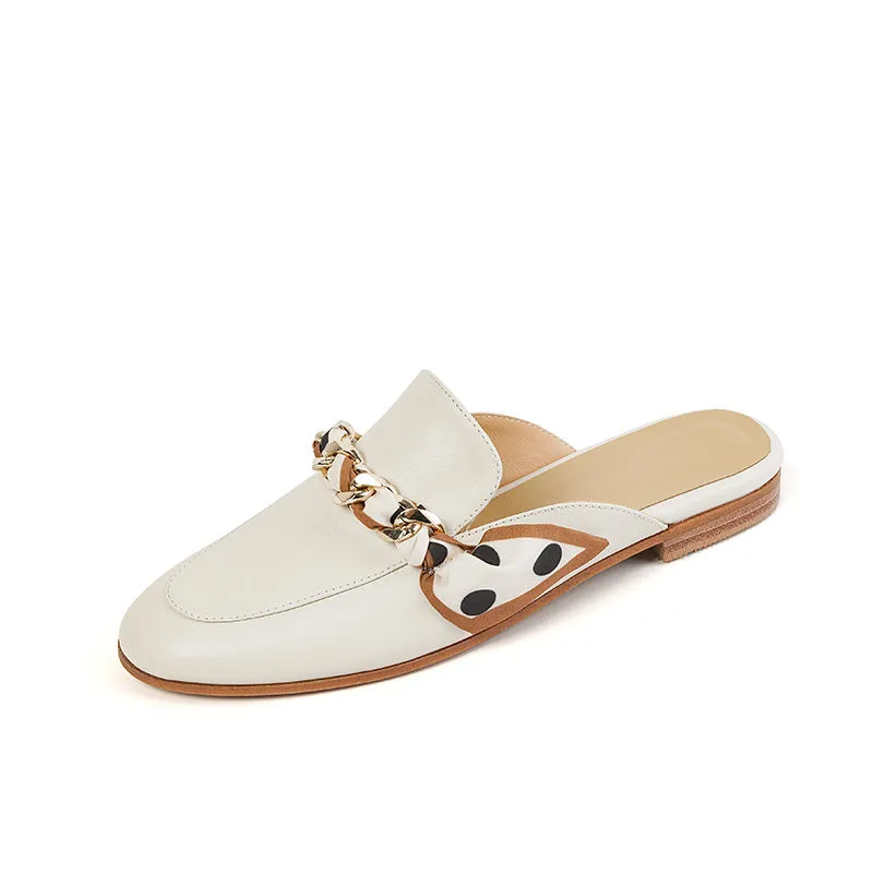 Emi White Flat Loafer Mules