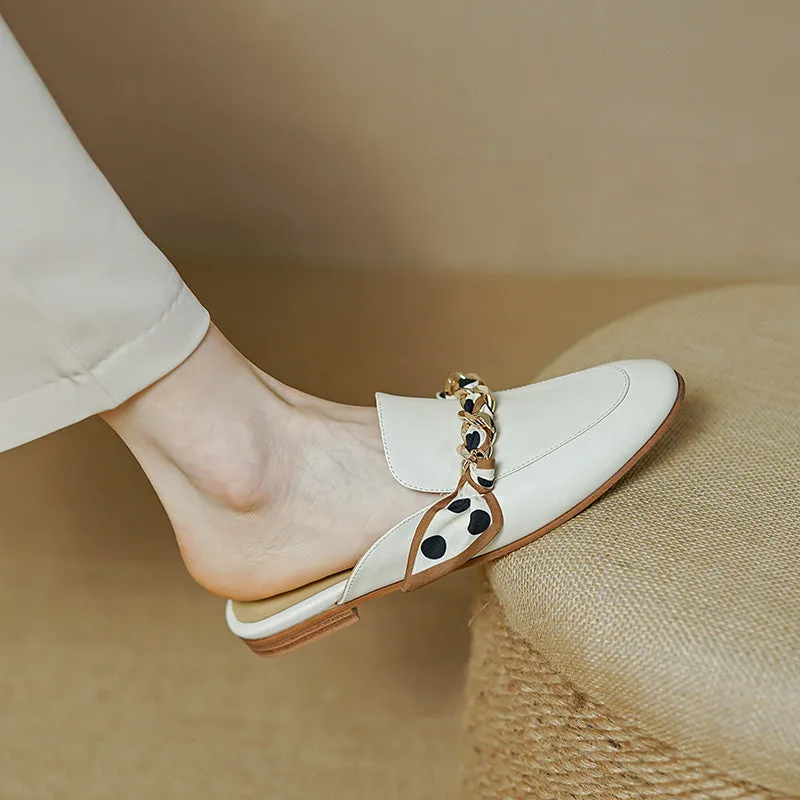 Emi White Flat Loafer Mules