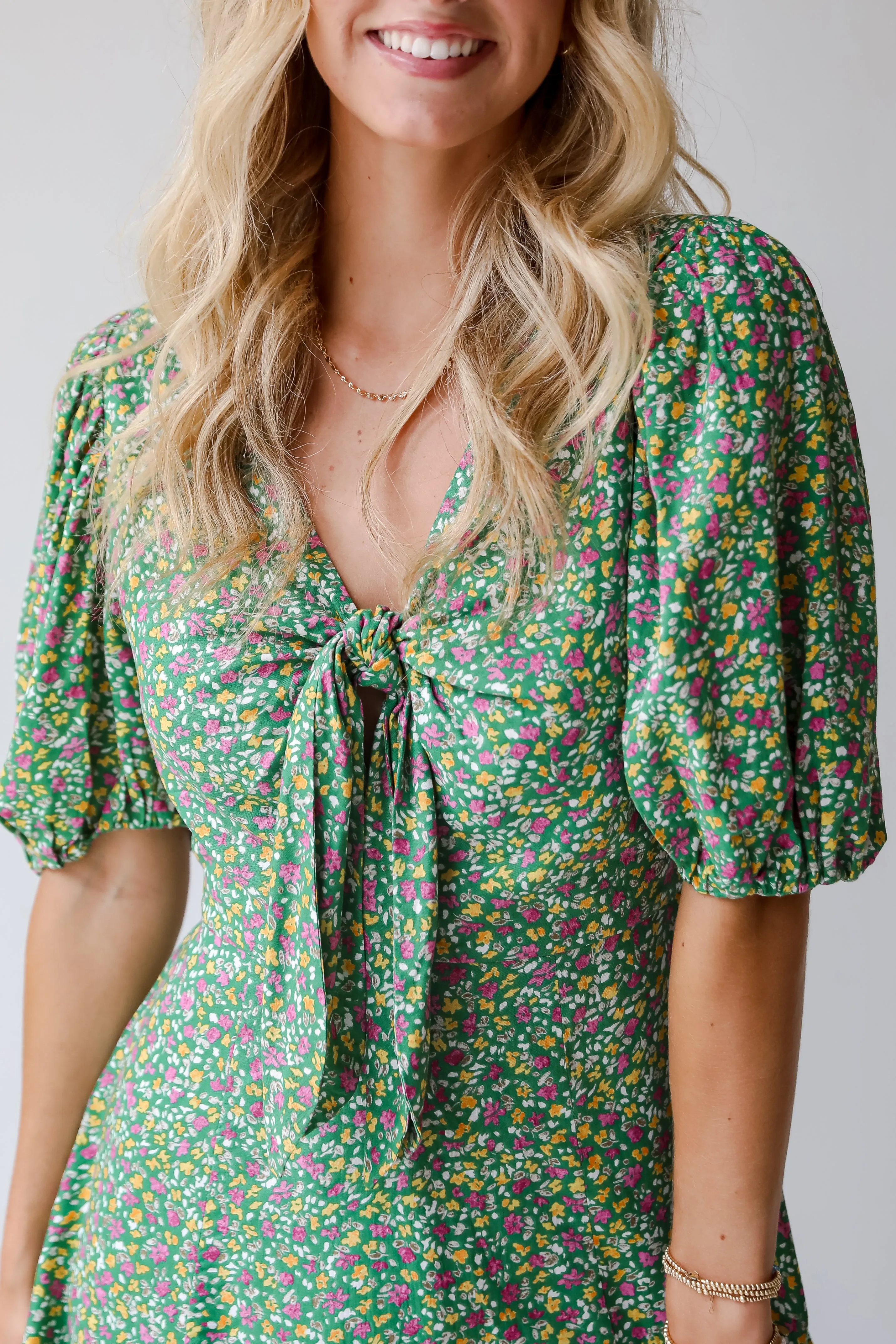 FINAL SALE - Perfect Whimsy Green Floral Mini Dress