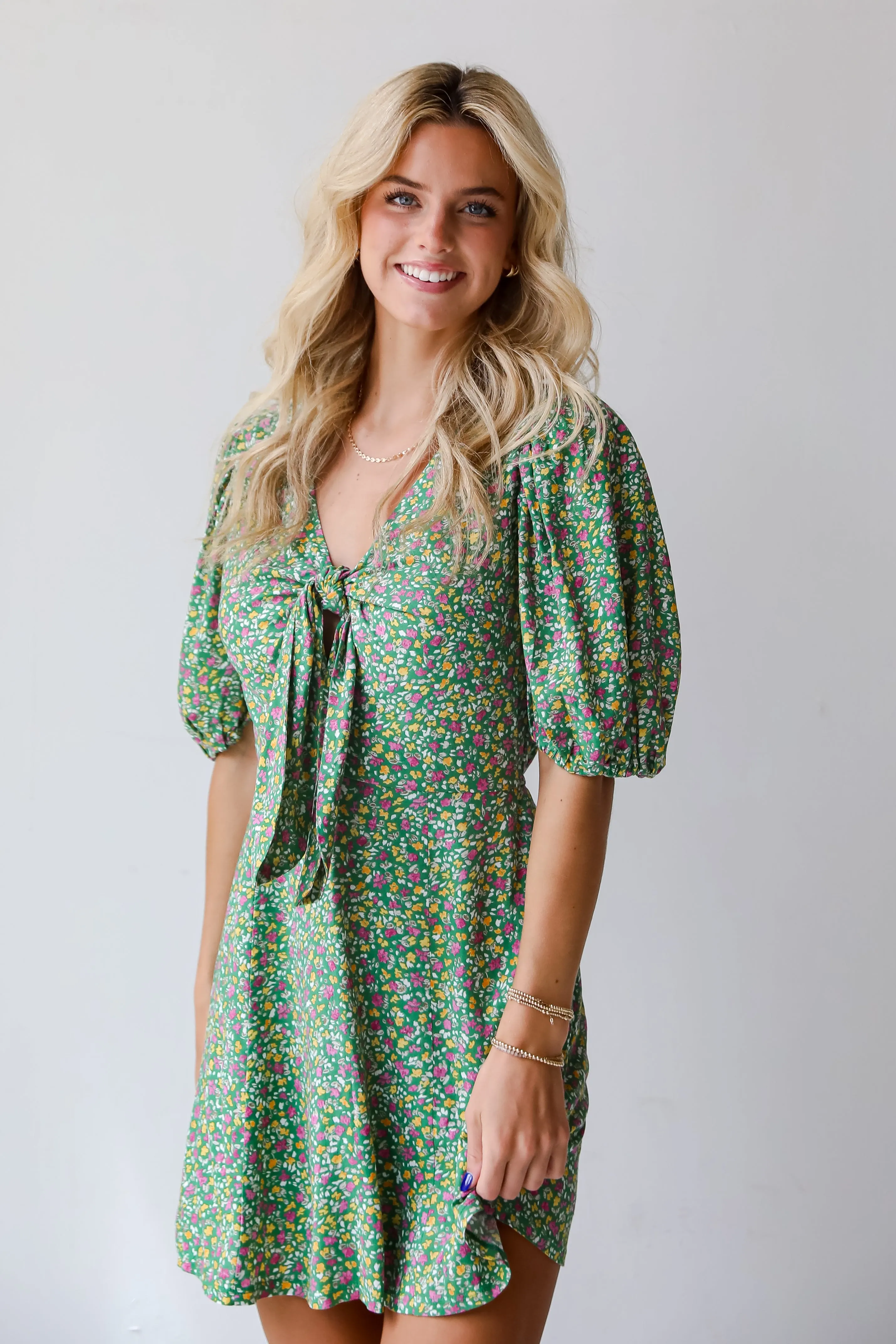 FINAL SALE - Perfect Whimsy Green Floral Mini Dress