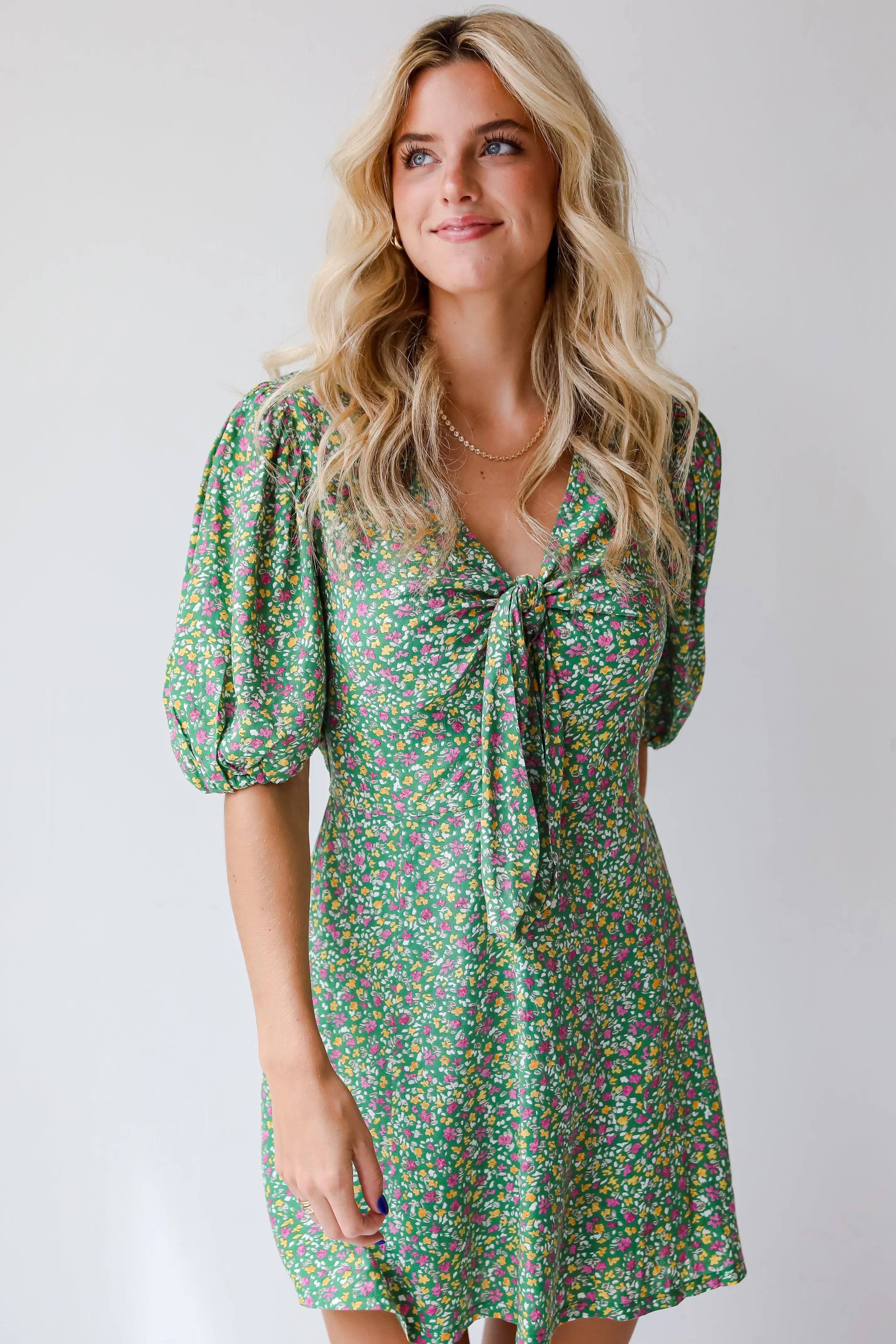 FINAL SALE - Perfect Whimsy Green Floral Mini Dress