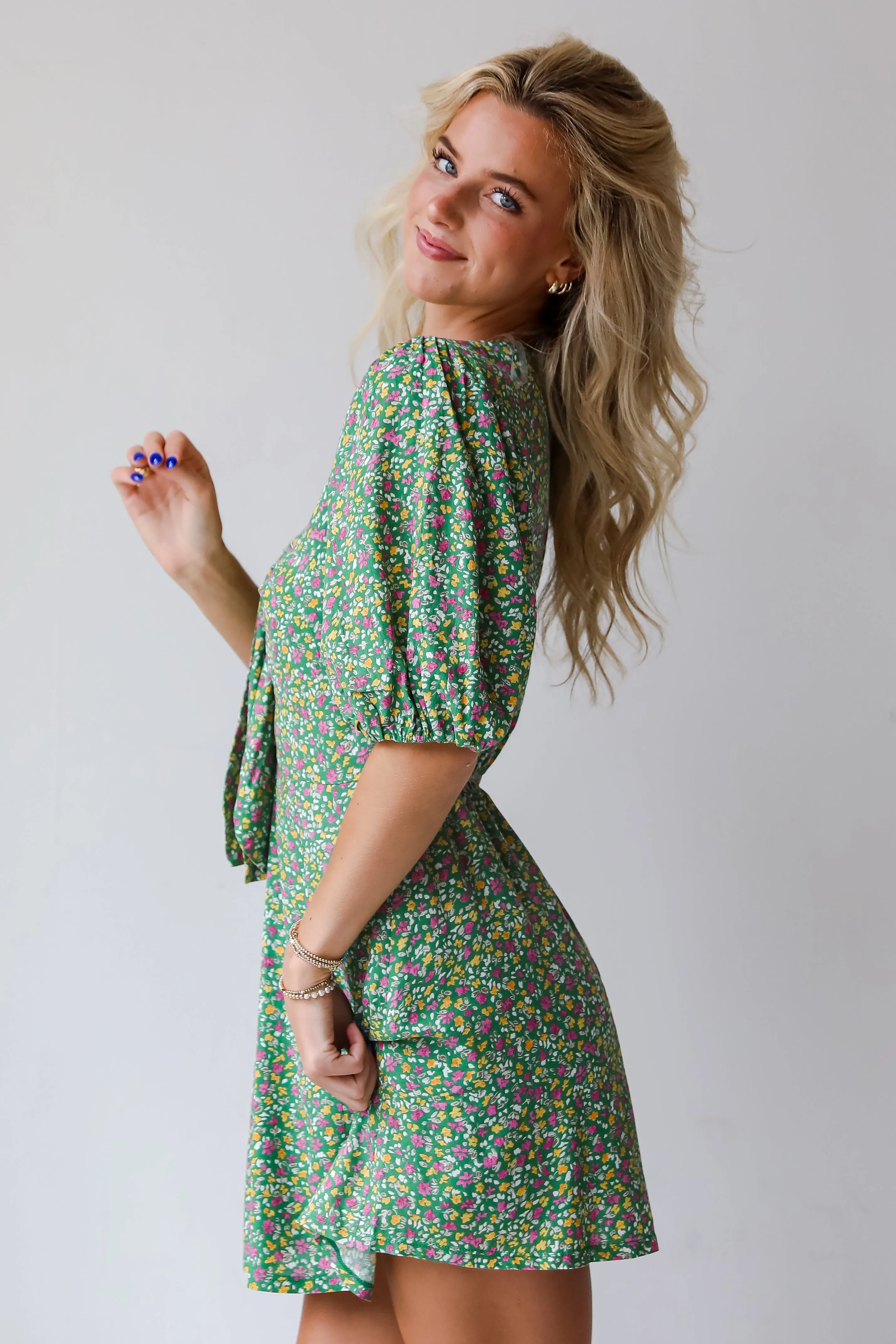 FINAL SALE - Perfect Whimsy Green Floral Mini Dress