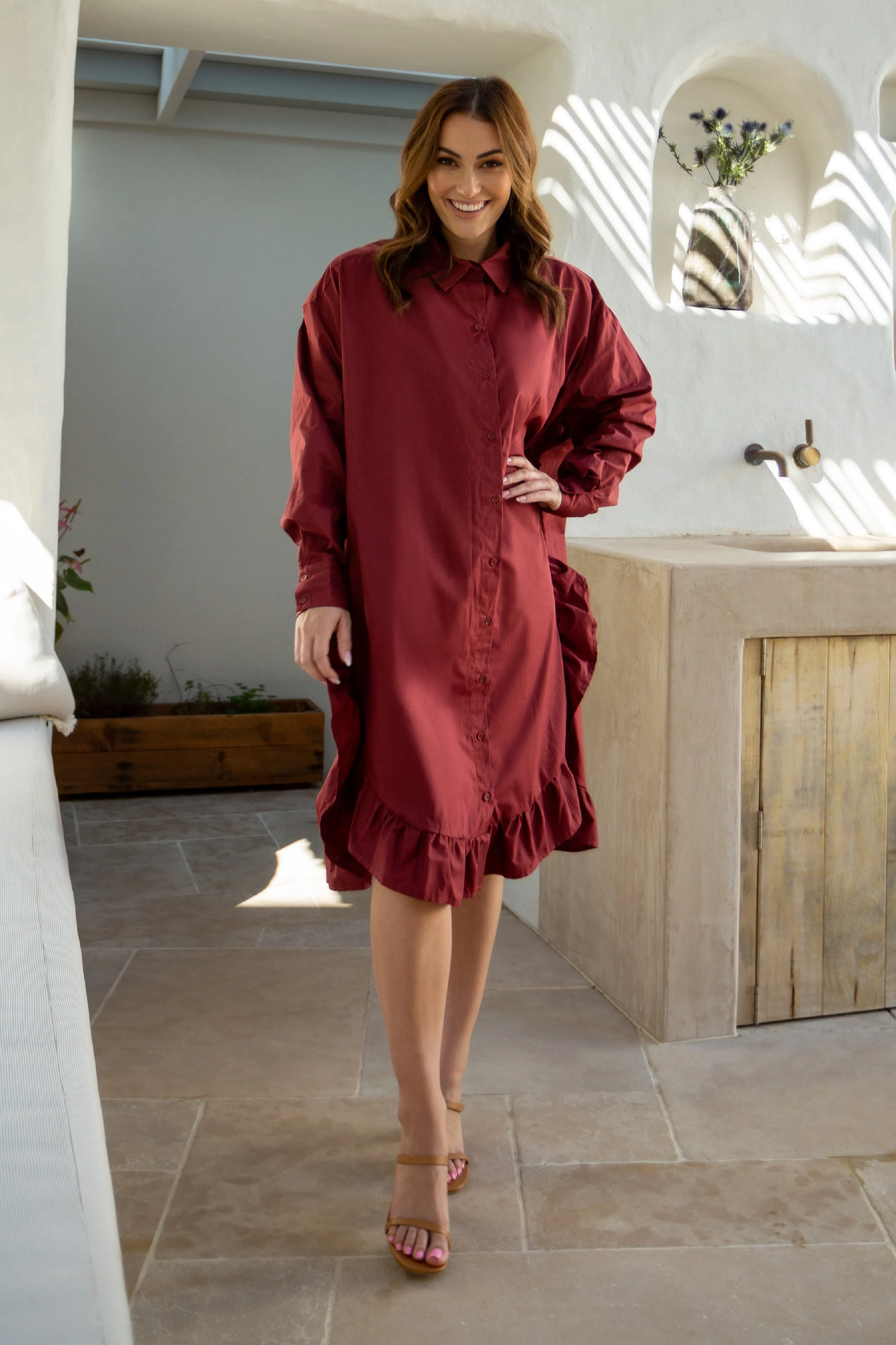 FINAL SALE Sangria Shirt Dress in Raisin