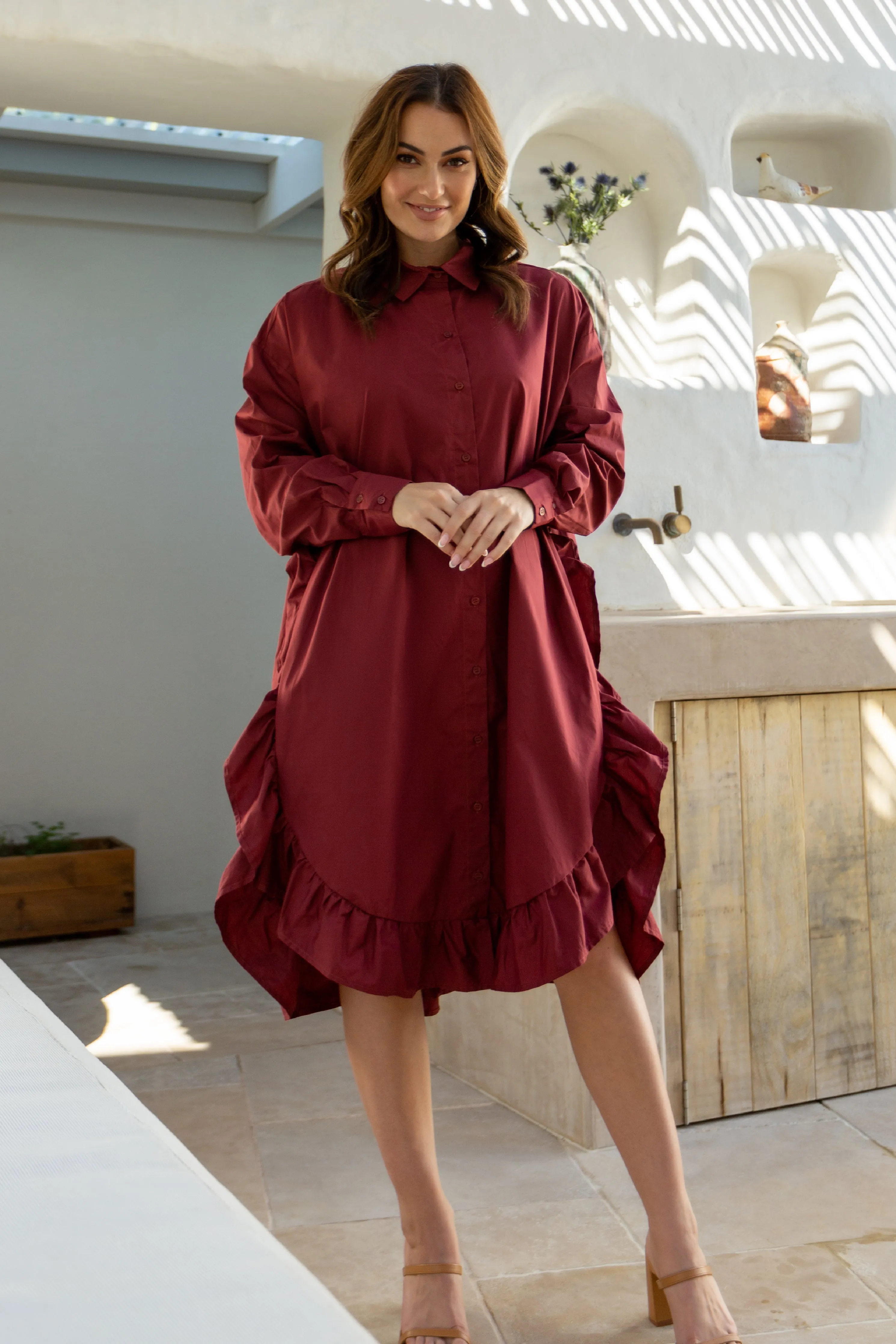 FINAL SALE Sangria Shirt Dress in Raisin