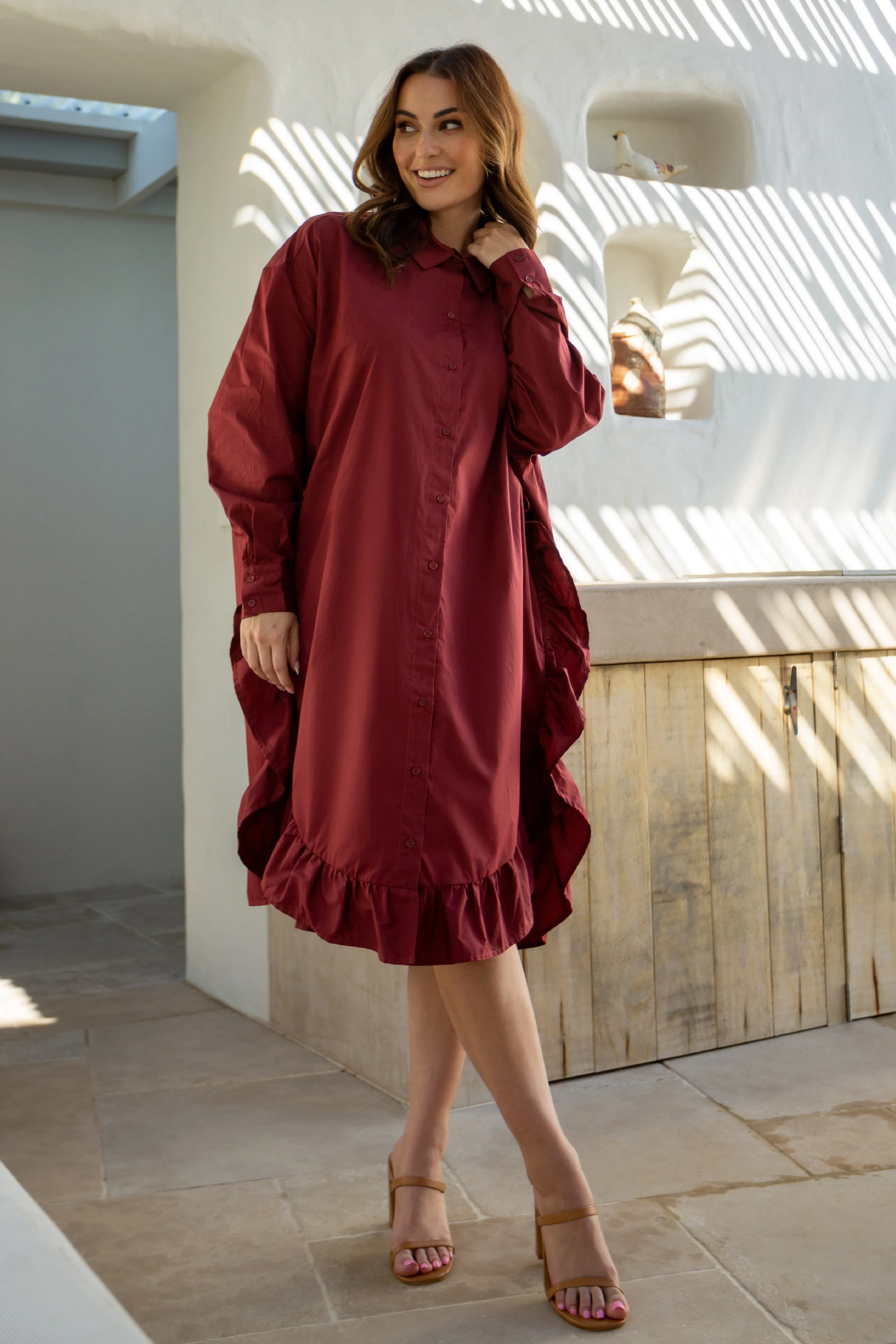 FINAL SALE Sangria Shirt Dress in Raisin