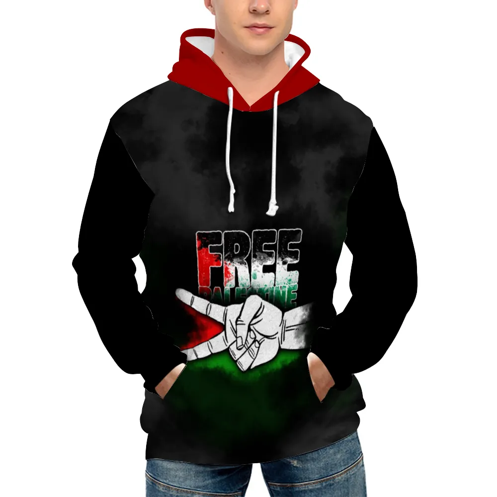 Free Palestine Unisex Hoodies Novelty with Zipper - Black