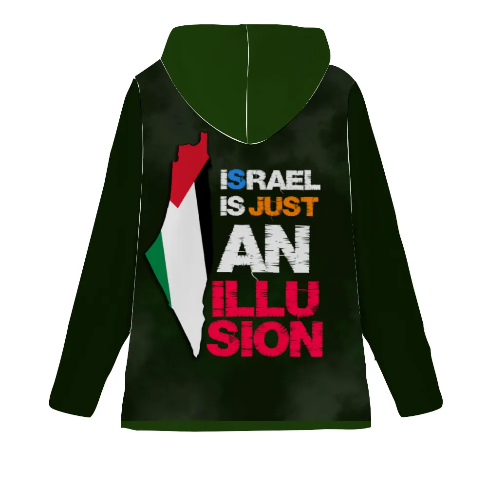 Free Palestine Unisex Hoodies Novelty with Zipper - Dark Green