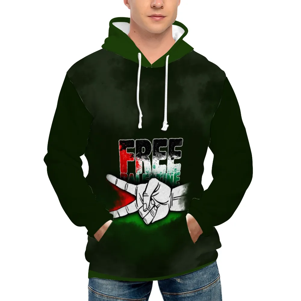 Free Palestine Unisex Hoodies Novelty with Zipper - Dark Green