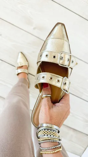 Golden Luxe Strap Mules