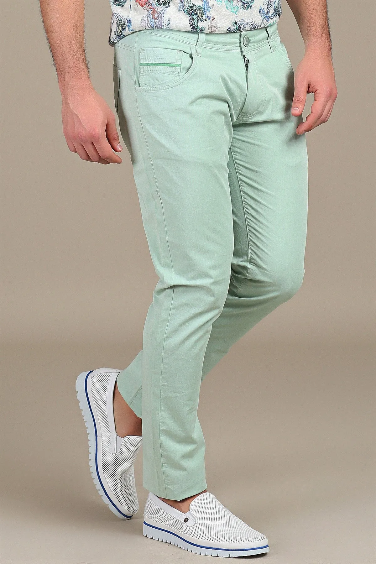 Green Stretch Cotton Pants