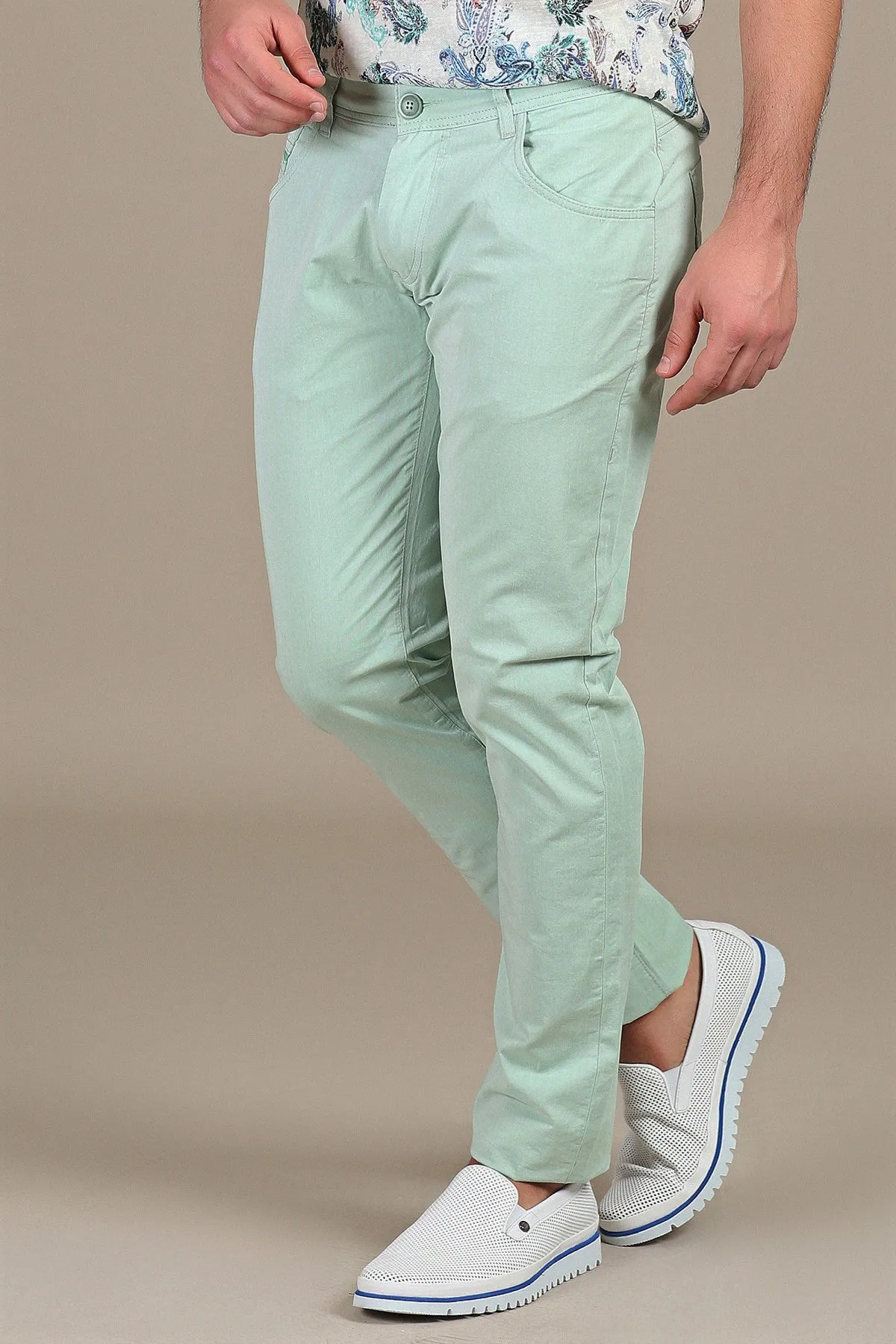 Green Stretch Cotton Pants