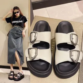 Hnzxzm Slides Rubber Black Women's Slippers and Ladies Sandals Round Toe Height Summer 2024 with Heel Shoes Unique Luxury Normal Casual