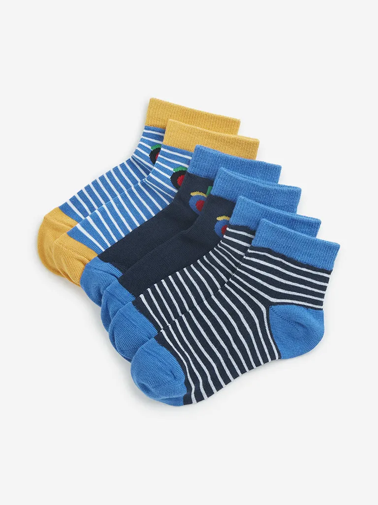 HOP Kids Blue Tractor Printed Socks - Pack of 3