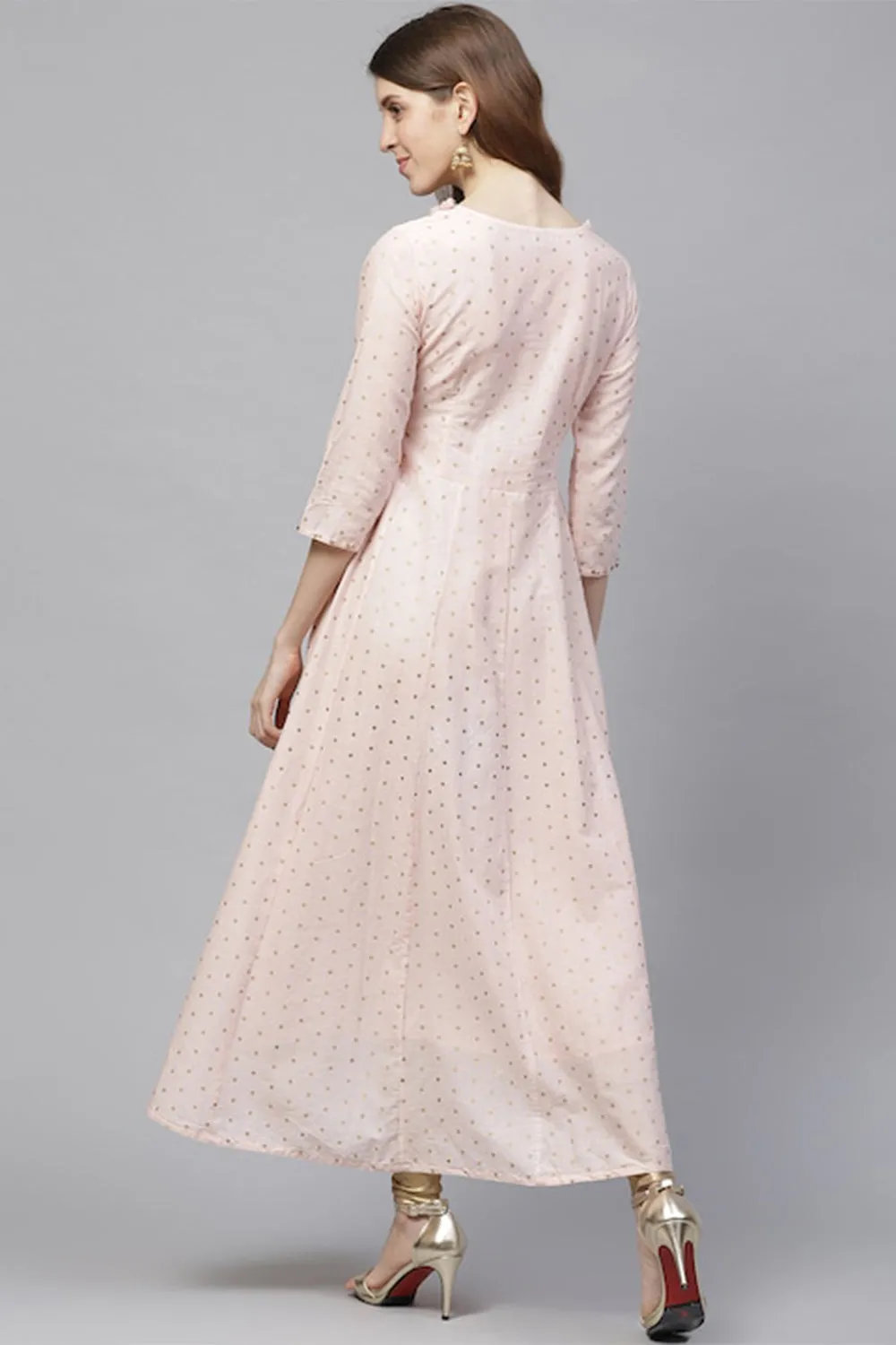 Ishin Women Peach-Coloured Printed Anarkali Kurta