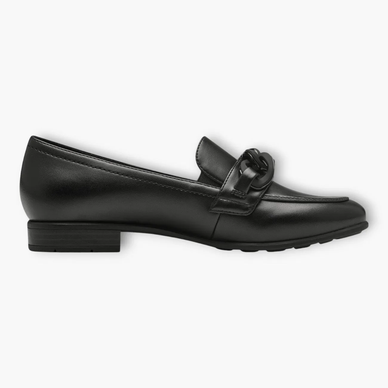 Jana Black Wide Fit Vegan Slip-On Loafers with Chain Detail