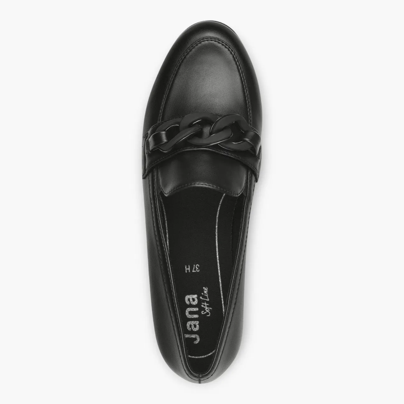 Jana Black Wide Fit Vegan Slip-On Loafers with Chain Detail