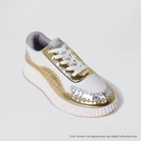 JESSY-1 KNITTED PATCHED SNEAKER - SILVER/GOLD