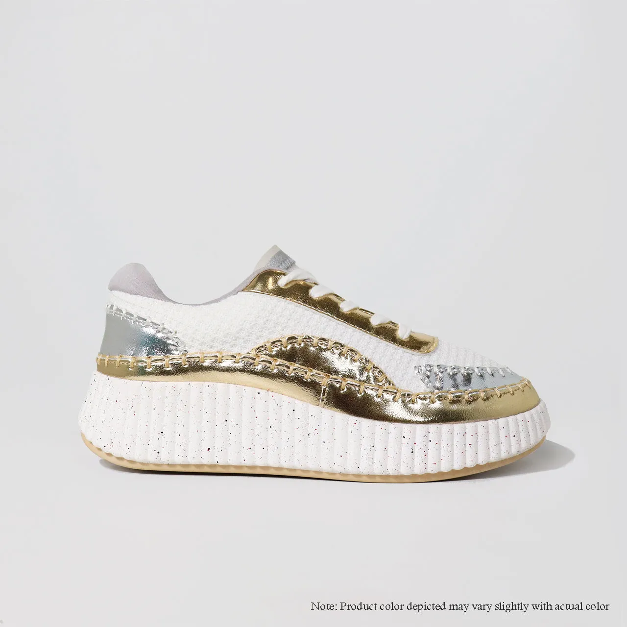 JESSY-1 KNITTED PATCHED SNEAKER - SILVER/GOLD