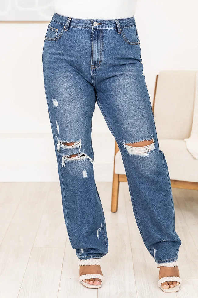 Keeley Dark Wash Distressed Straight Leg Jeans FINAL SALE