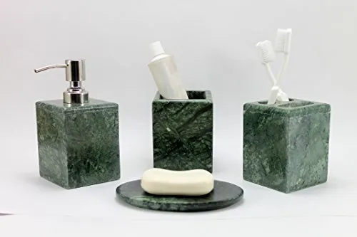 Kleo Bathroom Accessory Set Made From Natural Stone Bath Accessories Set of 4 Green