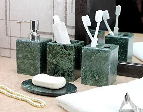 Kleo Bathroom Accessory Set Made From Natural Stone Bath Accessories Set of 4 Green