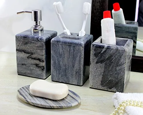 KLEO Bathroom Accessory Set Made from Natural Stone Set of 4 Grey