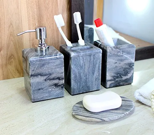 KLEO Bathroom Accessory Set Made from Natural Stone Set of 4 Grey