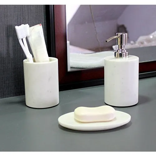 Kleo Bathroom Set of 3 Natural Stone Soap Lotion Dispenser White