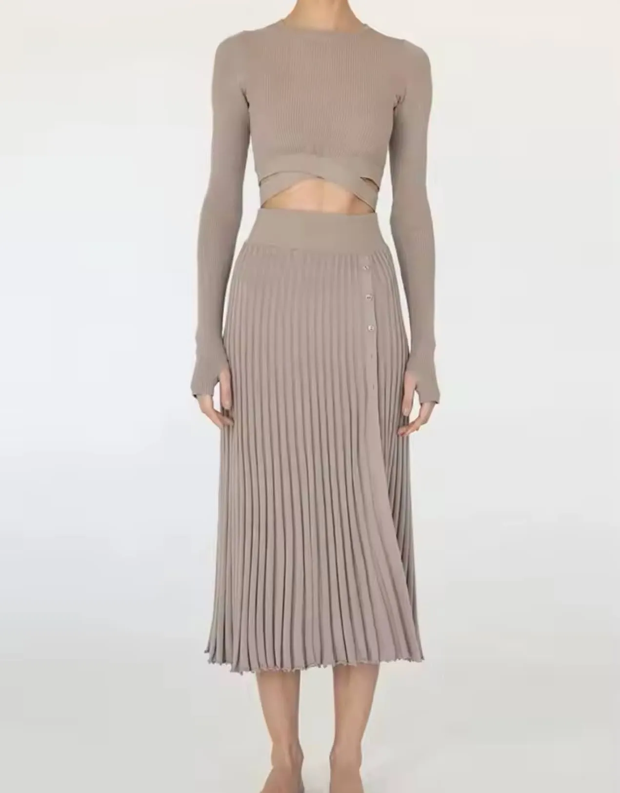 Knit Midi Skirt And Cropped Top Set