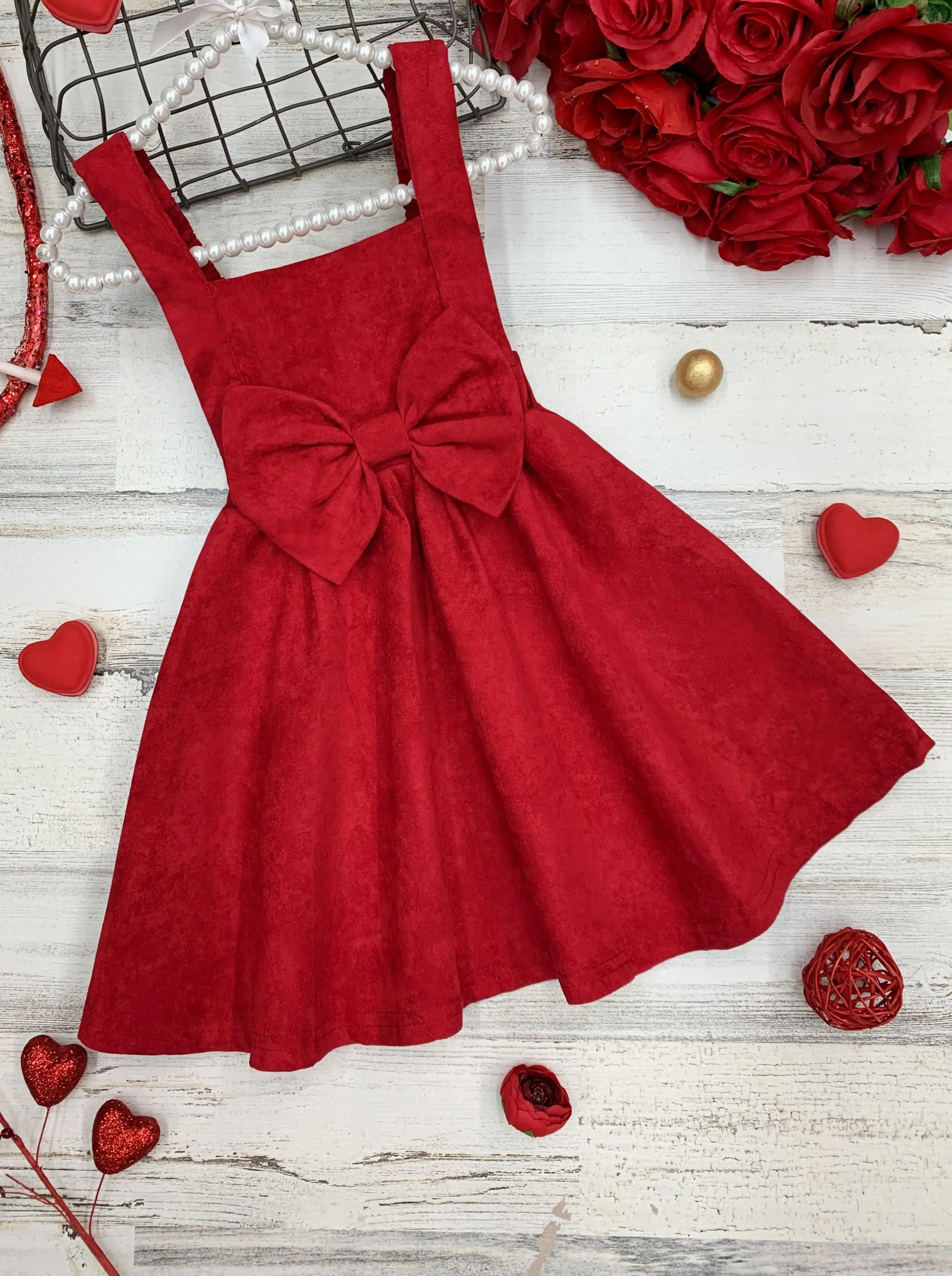 Lil Lady In Red Velvet Suspender Dress