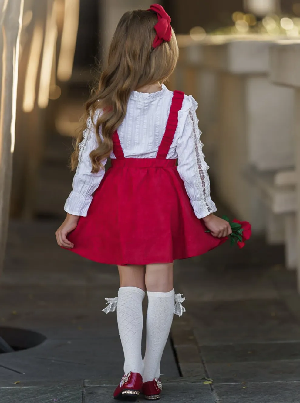 Lil Lady In Red Velvet Suspender Dress