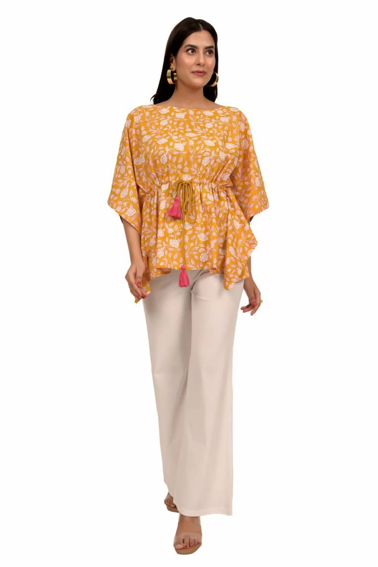 Mango Yellow printed short kaftan